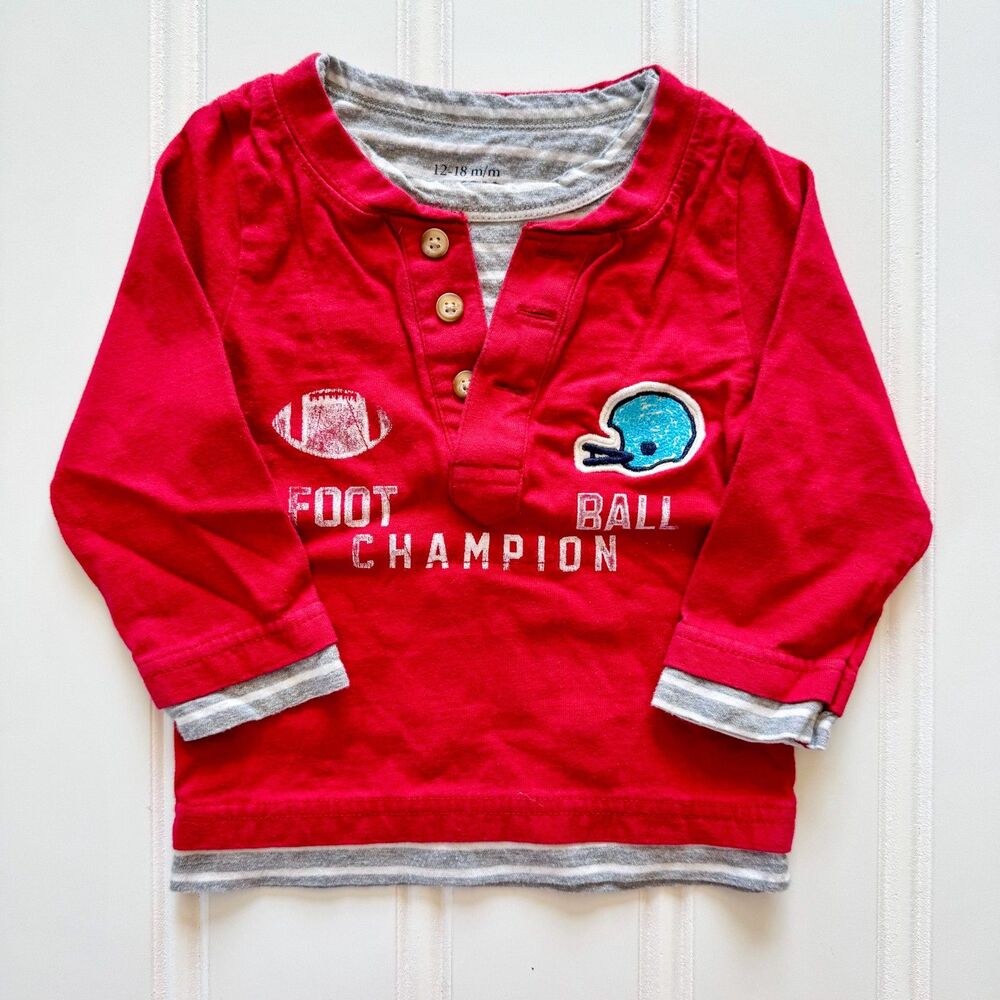 4/$10 - Children’s Place Toddler Boys Cotton Football Long Sleeve Shirt | 12-18